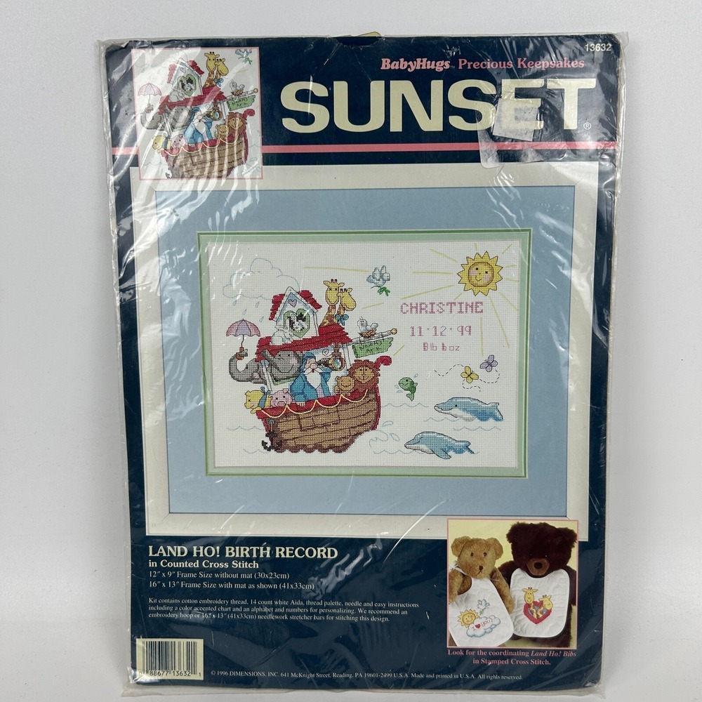 Dimension Sunset 13632 Baby Hugs Land Ho‎ Birth Record Counted Cross Stitch Kit